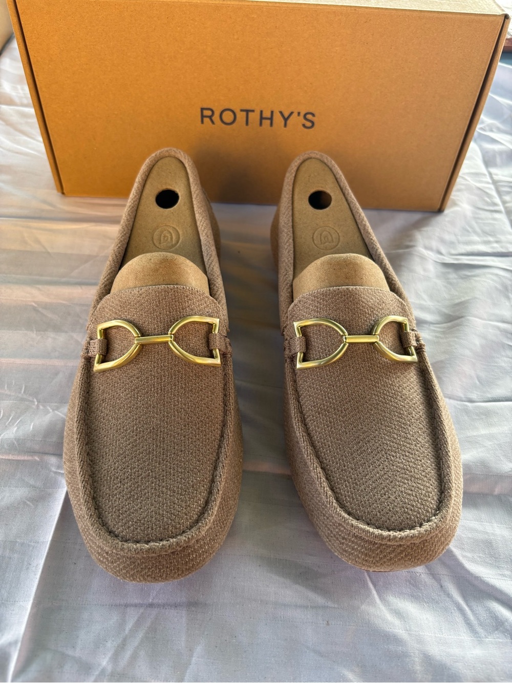 Rothy's Dove Knit Loafers with Gold Horsebit